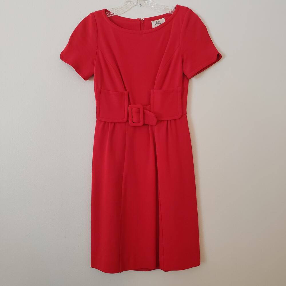 Milly of New York Bright Red Short Sleeve Mini Dress Belted Size P
